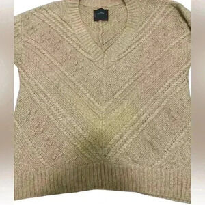 Lucky Brand Womens Sweater Large Cable Knit V-Neck Soft Casual Beige NWT